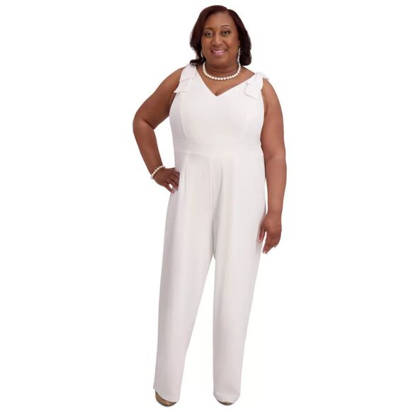 Kasper Pants - Kasper Elegant White Sleeveless Jumpsuit
